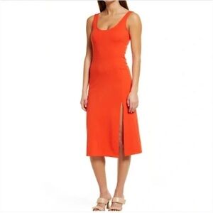 NWT‎ Nordstrom Open Edit Size XS Jersey Knit Slit MIDI Dress Red Grenadine